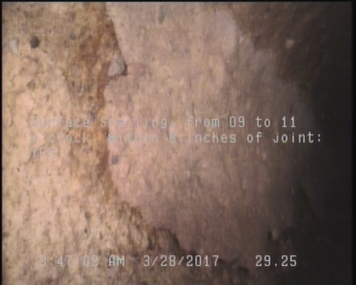Surface Spalling, from 09 to 11 o'clock, within 8 inches of joint: YES