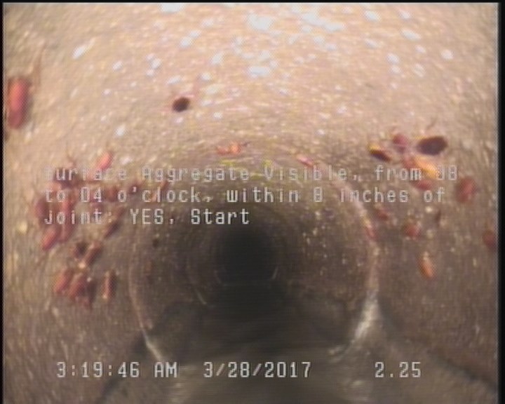 Surface Aggregate Visible, from 08 to 04 o'clock, within 8 inches of joint: YES, Start