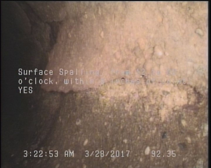 Surface Spalling, from 12 to 02 o'clock, within 8 inches of joint: YES