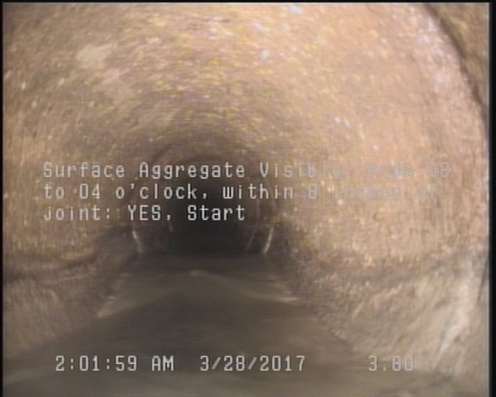Surface Aggregate Visible, from 08 to 04 o'clock, within 8 inches of joint: YES, Start