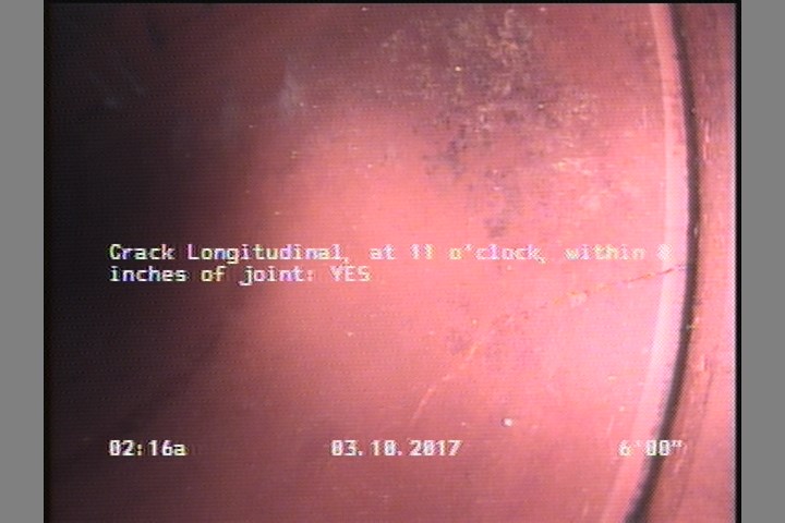 Crack Longitudinal, at 11 o'clock, within 8 inches of joint: YES