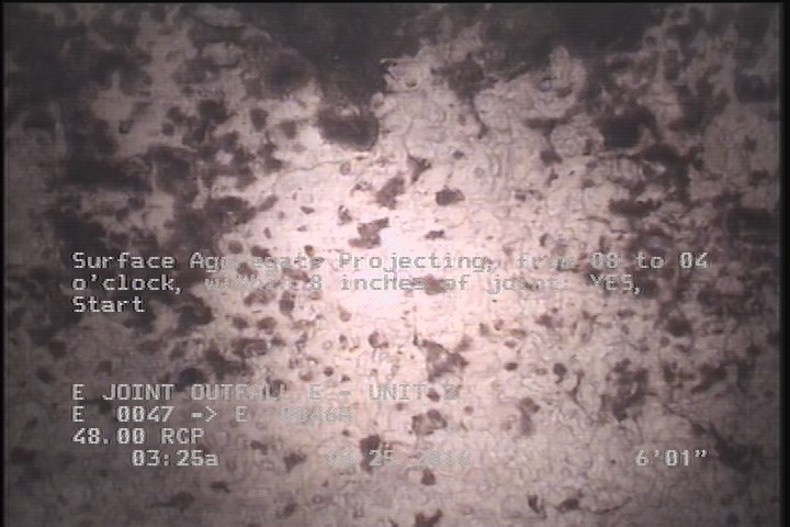 Surface Aggregate Projecting, from 08 to 04 o'clock, within 8 inches of joint: YES, Start