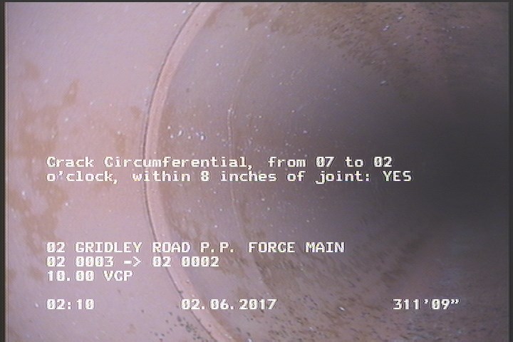 Crack Circumferential, from 07 to 02 o'clock, within 8 inches of joint: YES