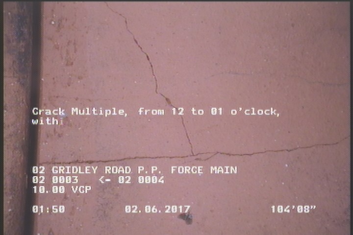 Crack Multiple, from 12 to 01 o'clock, within 8 inches of joint: YES