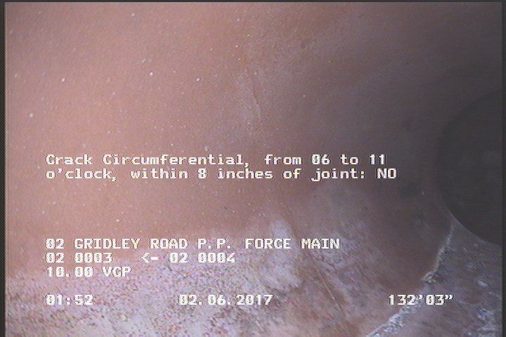 Crack Circumferential, from 06 to 11 o'clock, within 8 inches of joint: NO