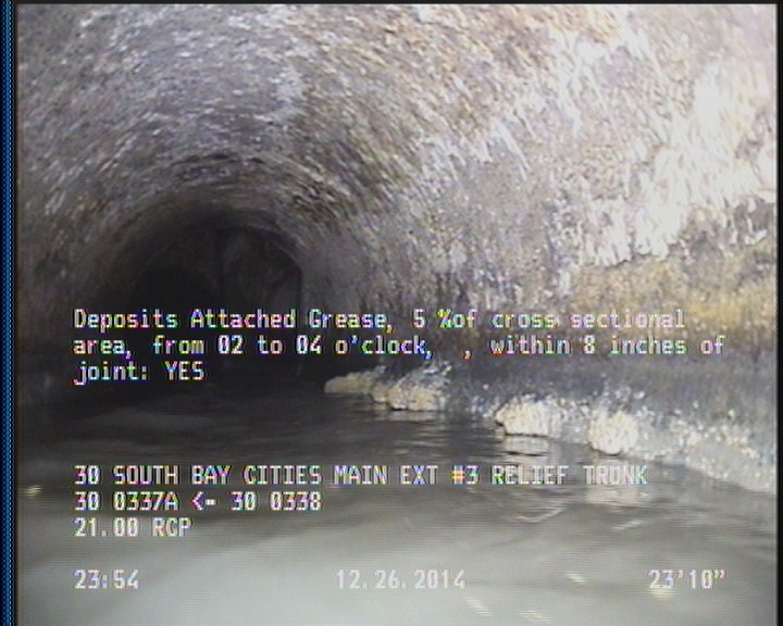 Deposits Attached Grease, 5 %of cross sectional area, from 02 to 04 o'clock, , within 8 inches of joint: YES
