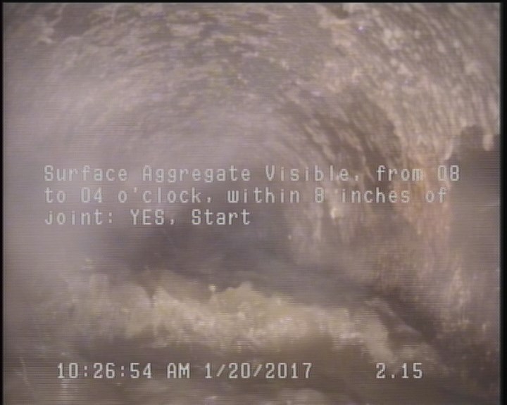 Surface Aggregate Visible, from 08 to 04 o'clock, within 8 inches of joint: YES, Start