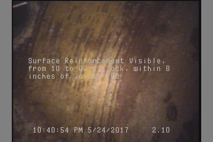 Surface Reinforcement Visible, from 10 to 02 o'clock, within 8 inches of joint: YES