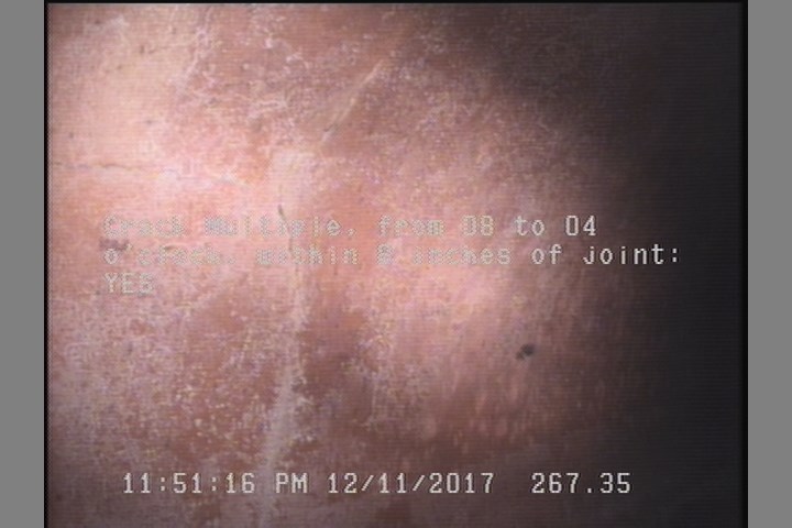 Crack Multiple, from 08 to 04 o'clock, within 8 inches of joint: YES