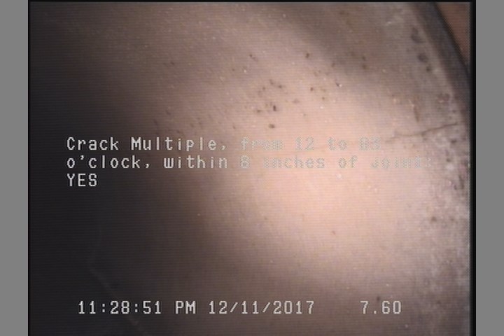 Crack Multiple, from 12 to 03 o'clock, within 8 inches of joint: YES