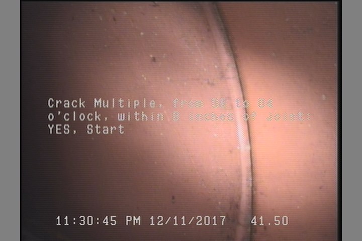 Crack Multiple, from 08 to 04 o'clock, within 8 inches of joint: YES, Start