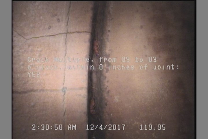 Crack Multiple, from 09 to 03 o'clock, within 8 inches of joint: YES