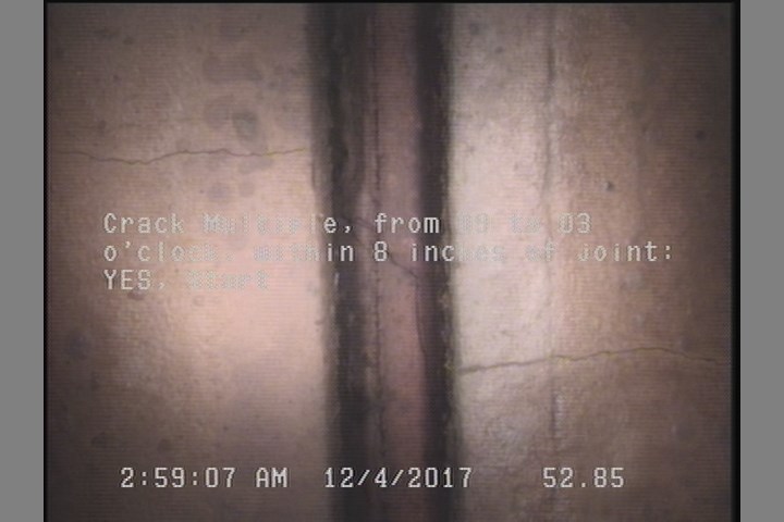 Crack Multiple, from 09 to 03 o'clock, within 8 inches of joint: YES, Start