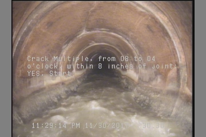 Crack Multiple, from 08 to 04 o'clock, within 8 inches of joint: YES, Start