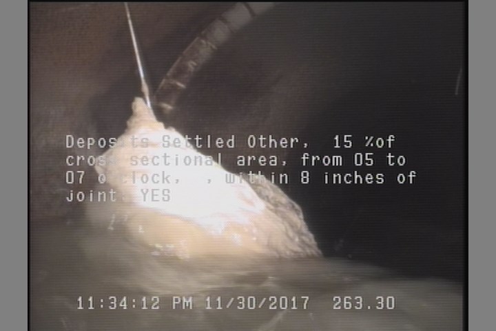Deposits Settled Other, 15 %of cross sectional area, from 05 to 07 o'clock, , within 8 inches of joint: YES