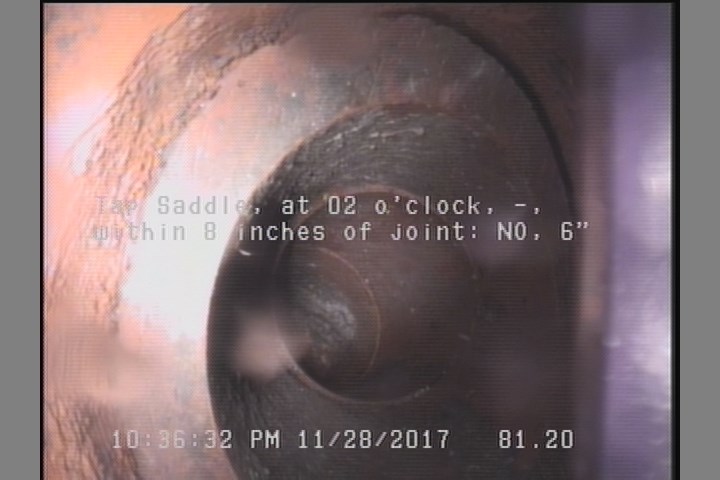 Tap Saddle, at 02 o'clock, -, within 8 inches of joint: NO, 6"