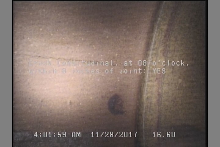 Crack Longitudinal, at 08 o'clock, within 8 inches of joint: YES