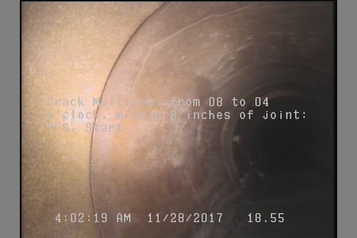 Crack Multiple, from 08 to 04 o'clock, within 8 inches of joint: YES, Start
