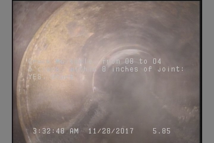 Crack Multiple, from 08 to 04 o'clock, within 8 inches of joint: YES, Start