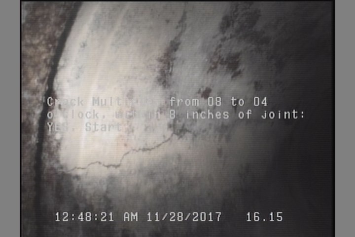 Crack Multiple, from 08 to 04 o'clock, within 8 inches of joint: YES, Start