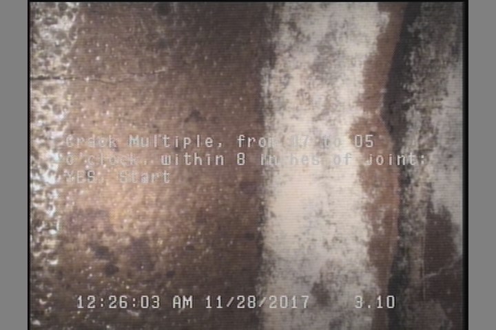 Crack Multiple, from 07 to 05 o'clock, within 8 inches of joint: YES, Start