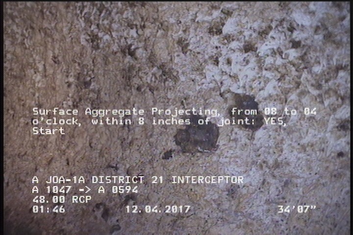Surface Aggregate Projecting, from 08 to 04 o'clock, within 8 inches of joint: YES, Start
