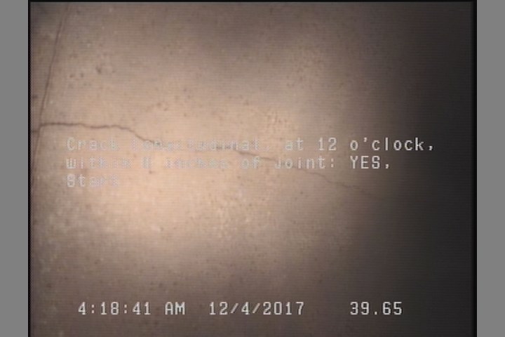 Crack Longitudinal, at 12 o'clock, within 8 inches of joint: YES, Start