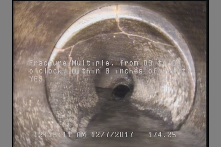 Fracture Multiple, from 09 to 03 o'clock, within 8 inches of joint: YES