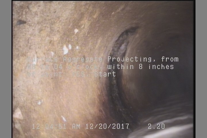 Surface Aggregate Projecting, from 08 to 04 o'clock, within 8 inches of joint: YES, Start