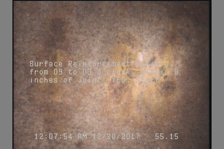Surface Reinforcement Visible, from 09 to 03 o'clock, within 8 inches of joint: YES, Start