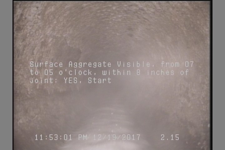 Surface Aggregate Visible, from 07 to 05 o'clock, within 8 inches of joint: YES, Start