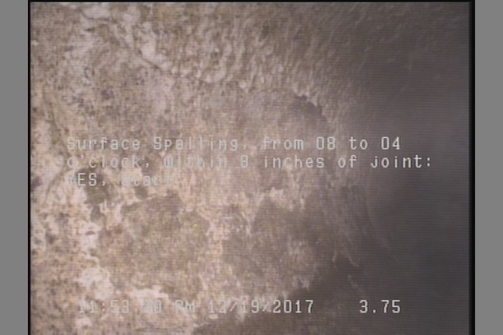 Surface Spalling, from 08 to 04 o'clock, within 8 inches of joint: YES, Start