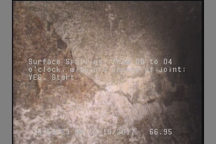 Surface Spalling, from 08 to 04 o'clock, within 8 inches of joint: YES, Start