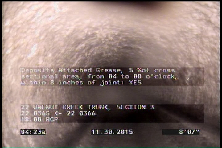 Deposits Attached Grease, 5 %of cross sectional area, from 04 to 08 o'clock, , within 8 inches of joint: YES