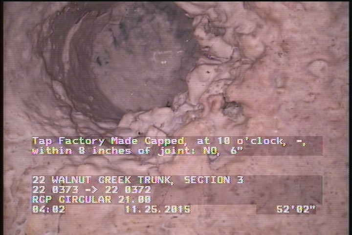 Tap Factory Made Capped, at 10 o'clock, -, within 8 inches of joint: NO, 6"