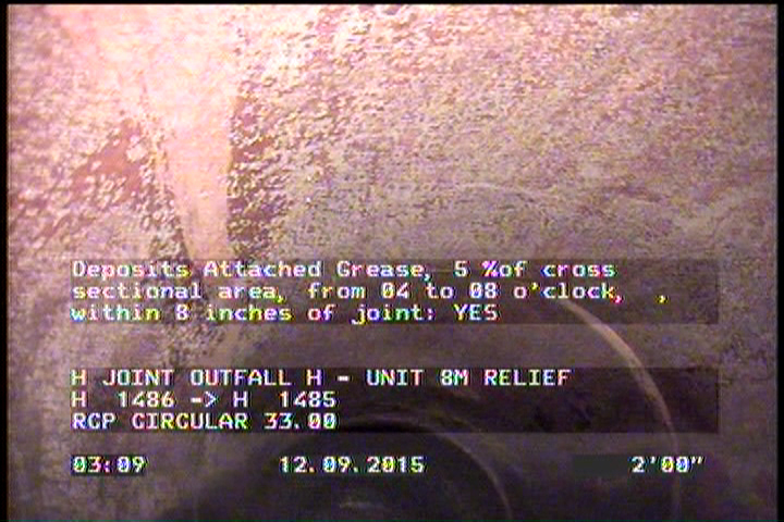 Deposits Attached Grease, 5 %of cross sectional area, from 04 to 08 o'clock, , within 8 inches of joint: YES