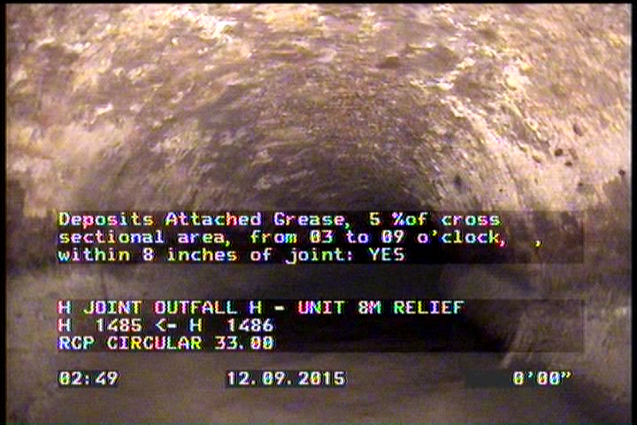 Deposits Attached Grease, 5 %of cross sectional area, from 03 to 09 o'clock, , within 8 inches of joint: YES