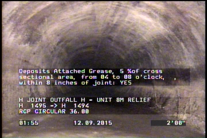 Deposits Attached Grease, 5 %of cross sectional area, from 04 to 08 o'clock, , within 8 inches of joint: YES