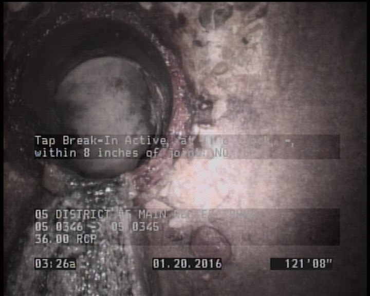 Tap Break-In Active, at 11 o'clock, -, within 8 inches of joint: NO, 6"