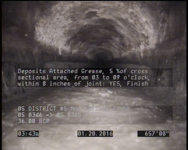 Deposits Attached Grease, 5 %of cross sectional area, from 03 to 09 o'clock, , within 8 inches of joint: YES, Finish