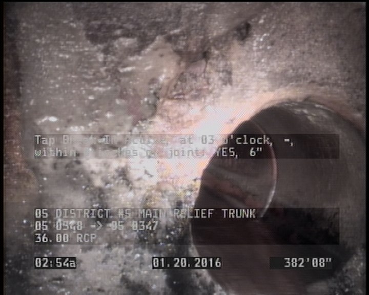 Tap Break-In Active, at 03 o'clock, -, within 8 inches of joint: YES, 6"