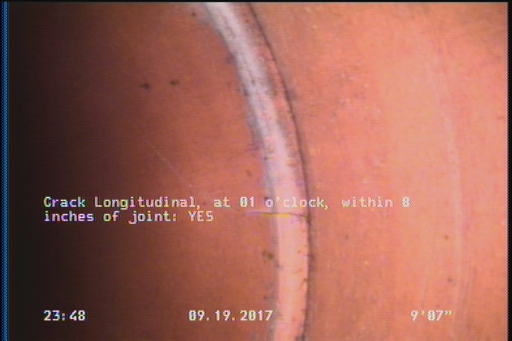 Crack Longitudinal, at 01 o'clock, within 8 inches of joint: YES