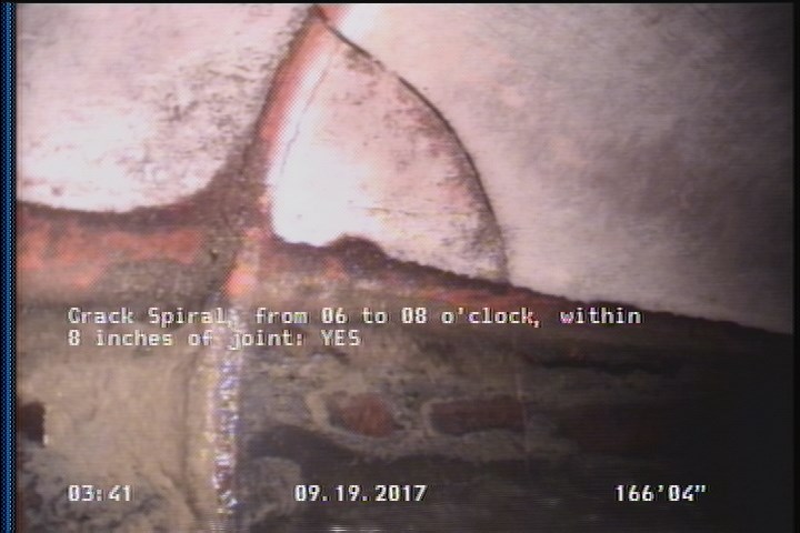 Crack Spiral, from 06 to 08 o'clock, within 8 inches of joint: YES