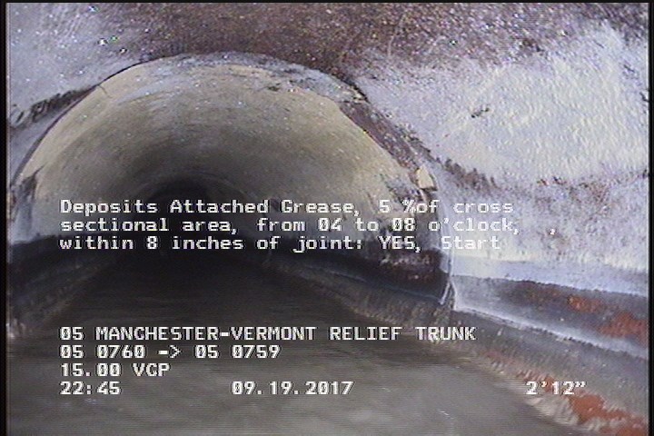 Deposits Attached Grease, 5 %of cross sectional area, from 04 to 08 o'clock, , within 8 inches of joint: YES, Start