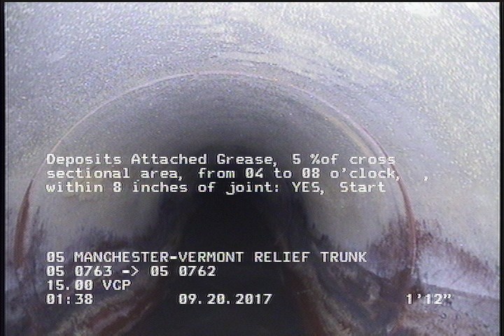 Deposits Attached Grease, 5 %of cross sectional area, from 04 to 08 o'clock, , within 8 inches of joint: YES, Start