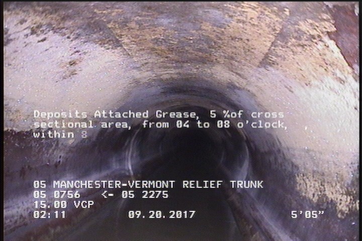 Deposits Attached Grease, 5 %of cross sectional area, from 04 to 08 o'clock, , within 8 inches of joint: YES, Start