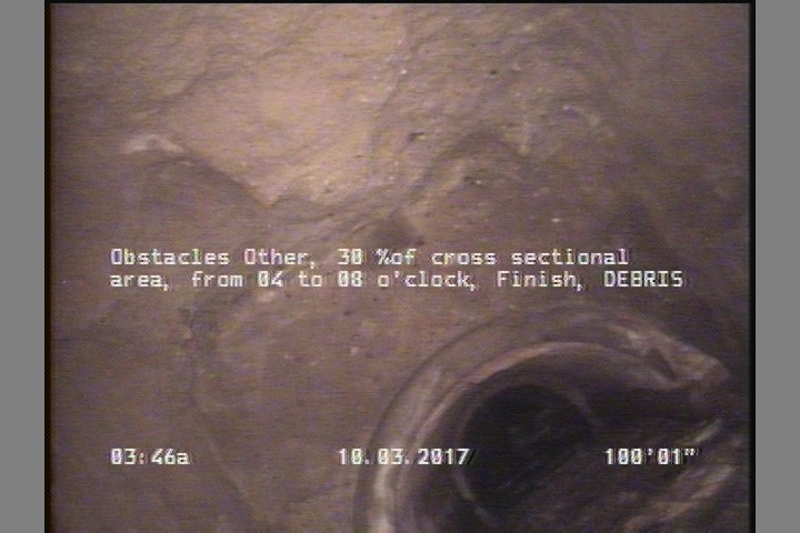 Obstacles Other, 30 %of cross sectional area, from 04 to 08 o'clock, Finish - DEBRIS