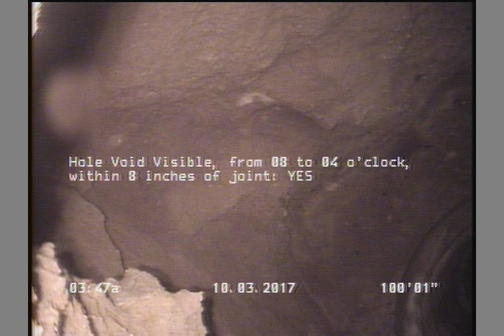 Hole Void Visible, from 08 to 04 o'clock, within 8 inches of joint: YES