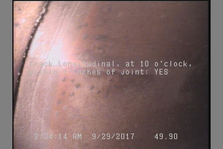 Crack Longitudinal, at 10 o'clock, within 8 inches of joint: YES