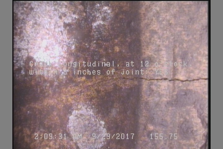 Crack Longitudinal, at 12 o'clock, within 8 inches of joint: YES